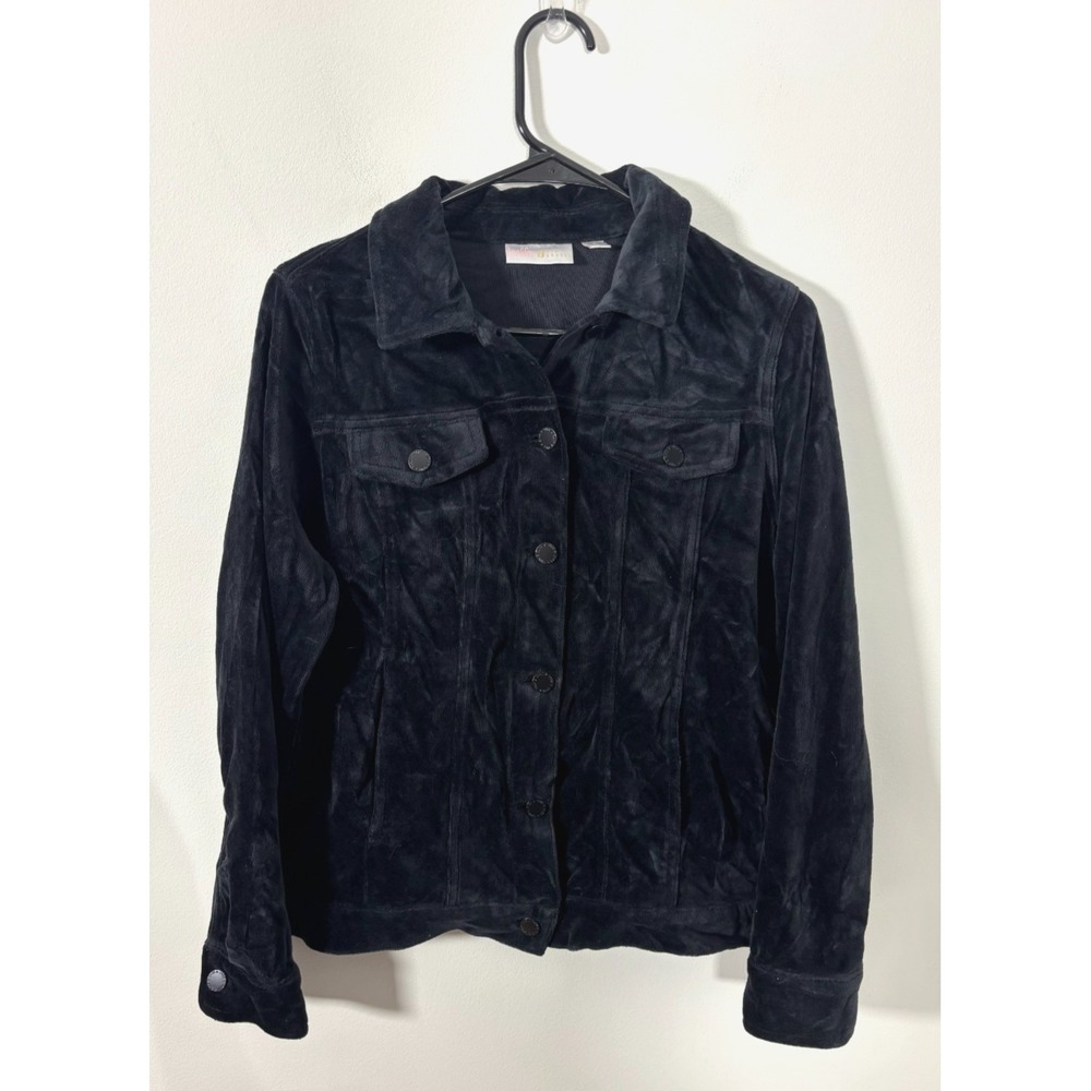 Belle by Kim Gravel Bellour Jean Jacket Silhouette Black Plush Women's Size S